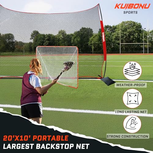 20x10 Foot Sports Backstop Net with Steel Frame for Basketball, Soccer, Lacrosse, Baseball
