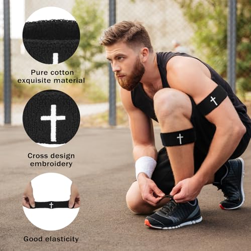 Cross Bicep Bands - 8 Pack Arm Sweat Bands - Black/Cross