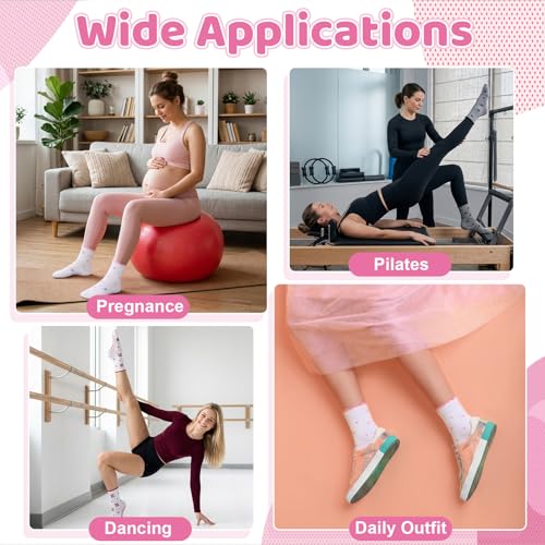 Soxitoevy Women's Pilates Grip Socks with Ruffles, 6-Pack, Red Pink Black Gray