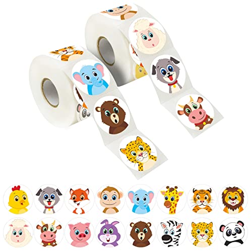 600 Round Land Animal Stickers - 16 Designs, 1.5" Diameter