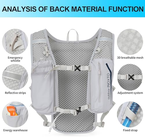 INOXTO Running Hydration Vest Gray-Blue, Lightweight 250ml Flask, Men & Women Hiking Pack