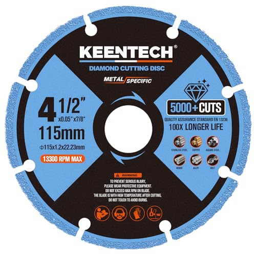 KEENTECH 4 1/2 x 7/8 Inch Diamond Cut Off Wheel for Metal Cutting, Compatible with Angle Grinder