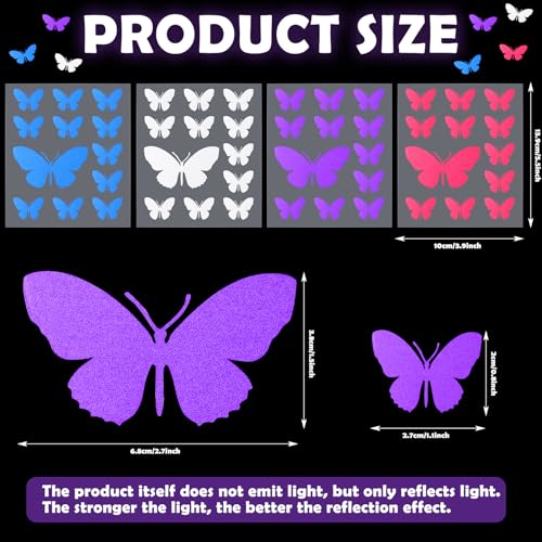 12 Pcs Butterfly Reflective Stickers Waterproof Vinyl Decals for Helmets & Bicycles