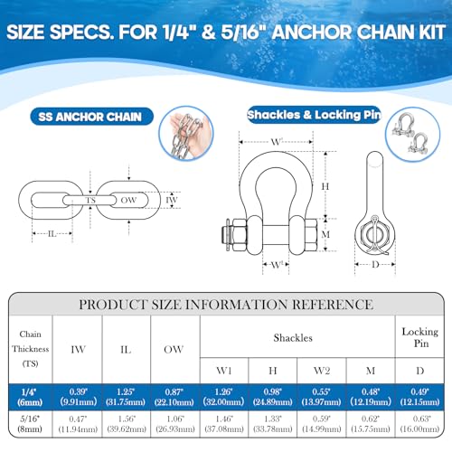 Hanger 1/4" x 4 Ft Marine Grade Stainless Steel Boat Anchor Chain Kit
