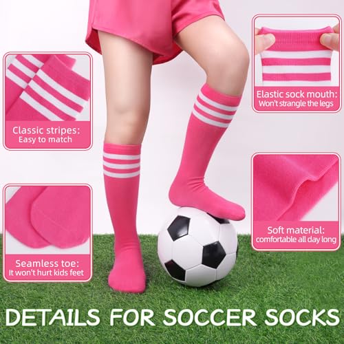 Kids Soccer Socks - 4 Pairs Knee High Athletic Socks - Black/Pink/White/Rose