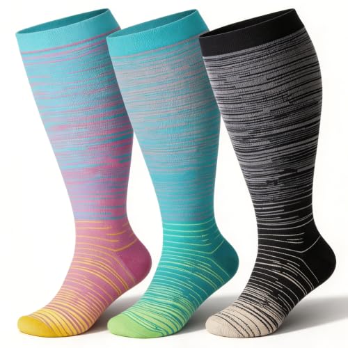 Wide Calf Compression Socks for Women Men 20-30 mmHg - 5X-Large Multicolor
