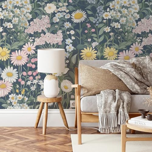 Vintage Floral Peel and Stick Wallpaper Removable Contact Paper Boho Self Adhesive Wall Paper for Bedroom Bathroom Decorative Vinyl 17.3" x 78.7"