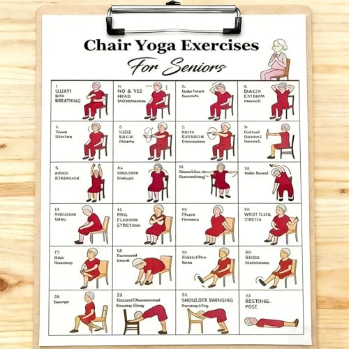 4-Piece Chair Yoga Exercise Poster Set - Gentle Seated Workout Charts
