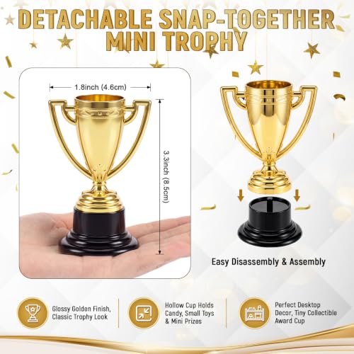 Mini Trophy Cups - 3 Pcs Gold Plastic Award Trophies for Kids & Adults