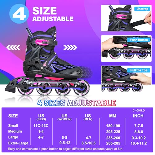 Adjustable Flashing Inline Skates for Kids & Adults - Light Up Wheels