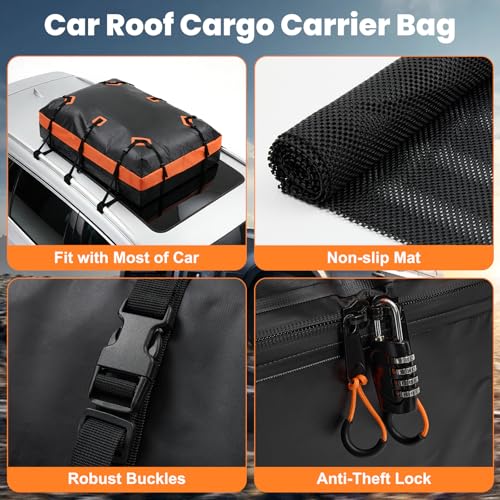 Waterproof Car Roof Bag Cargo Carrier 20 Cubic Feet - Gold Oval