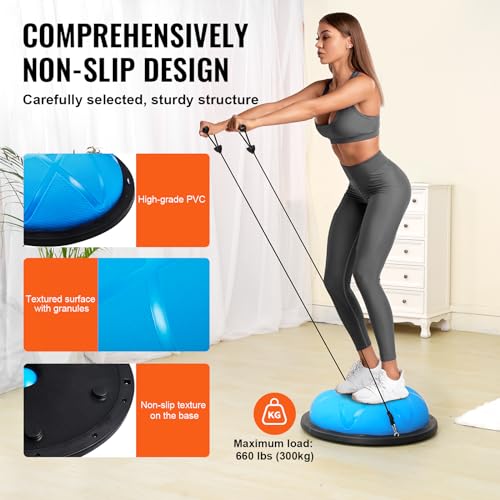 Half Exercise Ball Trainer - 23 Inch Particle Blue with Resistance Bands