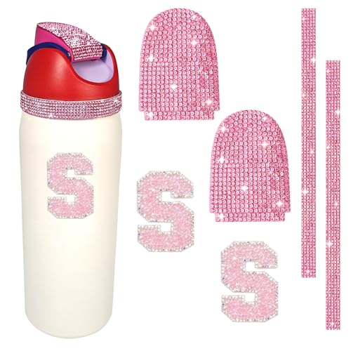 Rhinestone Letter Sticker Set for Water Bottles - Pink, Size S