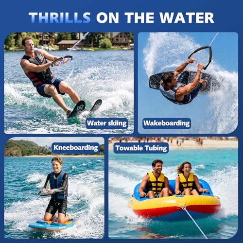 75FT Water Ski Tow Rope with Handle - Blue & White