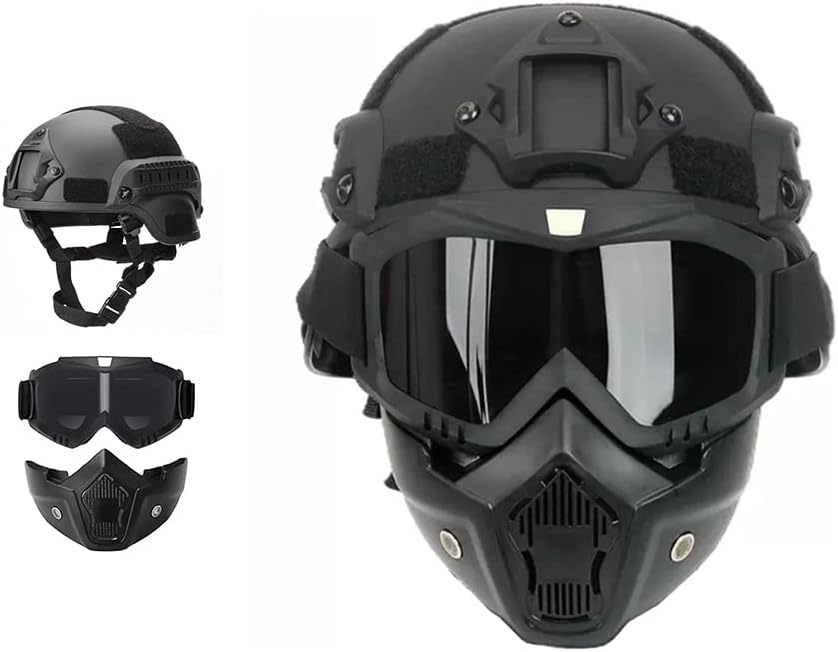 MICH Airsoft Helmet - Detachable Full Face Mask & Goggles with NVG Mount | Ideal for Paintball & Outdoor Activities