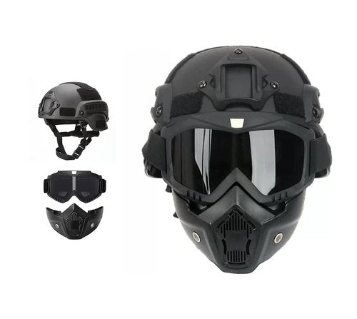 MICH Airsoft Helmet and Detachable Full Face Airsoft Mask Goggles with NVG Mount and Side Rail for Paintball-Hunting and Outdoor Activities