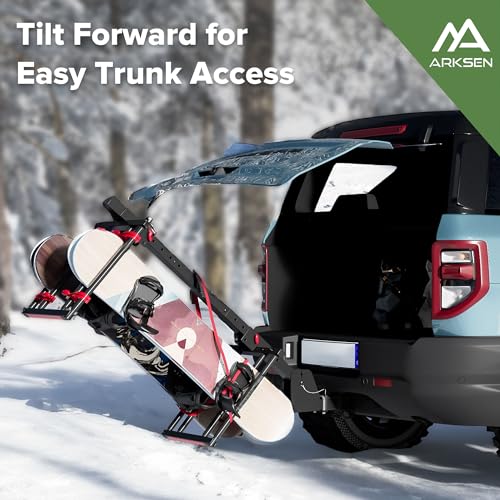 Folding Hitch-Mounted Ski & Snowboard Rack - Holds 6 Skis or 4 Boards