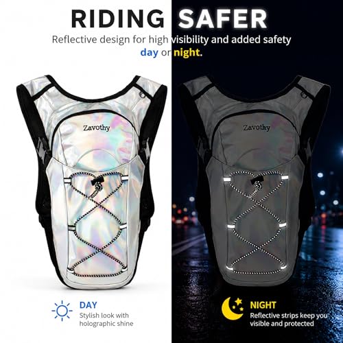 Reflective Hydration Backpack - 2L Bladder, Pearl White for Festivals