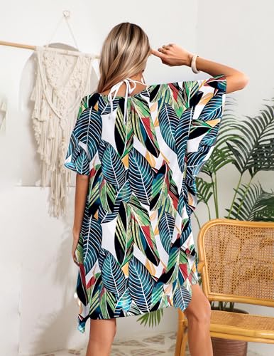 Floral Chiffon Swimsuit Coverup - Leaf Green, X-Large