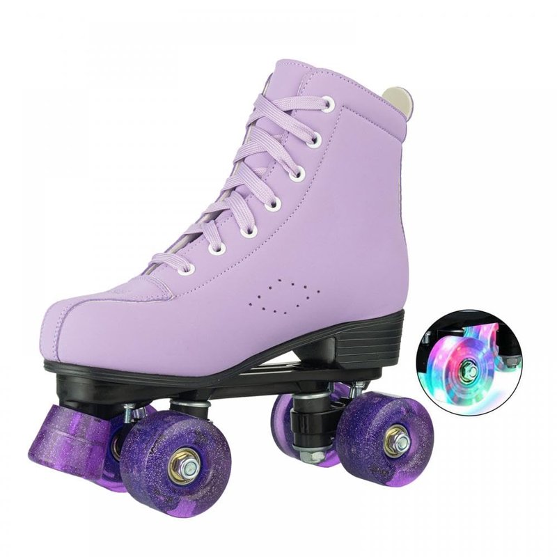 YYW Stylish Roller Skates for Women Girls, High-top Cozy Microfiber Leather Roller Skates,Classic Double Row Indoor Outdoor Roller Skates for Beginner (Purple,37-US Women 7/ Youth 6)