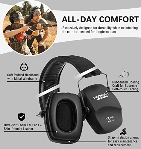 Shooting Ear Protection Earmuffs - Slim Passive Design with Black Foam Ear Pads