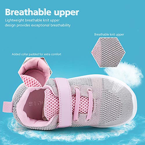 Nerteo Toddler Girls Boys Running & Walking Sneakers - Light Grey/Pink, Size 5
