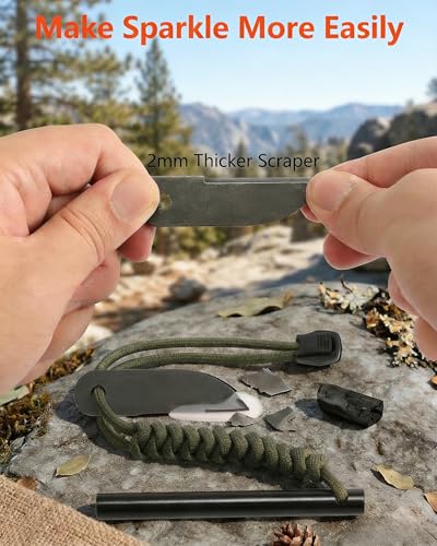 Ferro Rod Fire Starter 4 Inch Survival Tool with Paracord Handle - Green