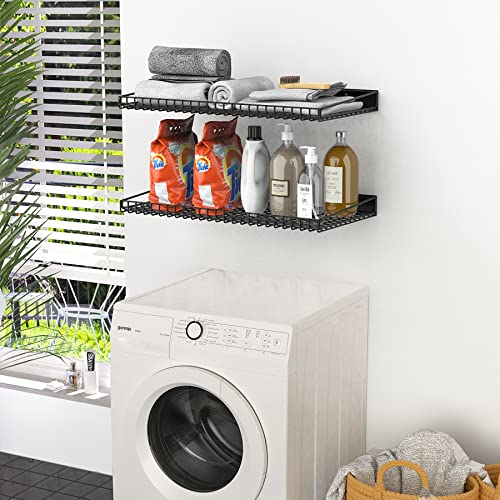 WALMANN 2 Pack Garage Wall Shelf, 23.5" x 12" Wall Mounted Storage Shelves for Garage, Closet, Laundry Room, Heavy Duty Wall Shelving, Holds Up to 65 lbs(Black)