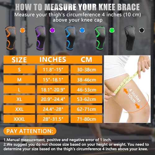 Compression Knee Brace for Pain Relief - 2 Pack, Black/Large