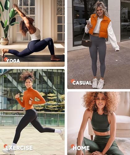 High Waist Yoga Pants with Pockets - Tummy Control Leggings - Black 25-inch