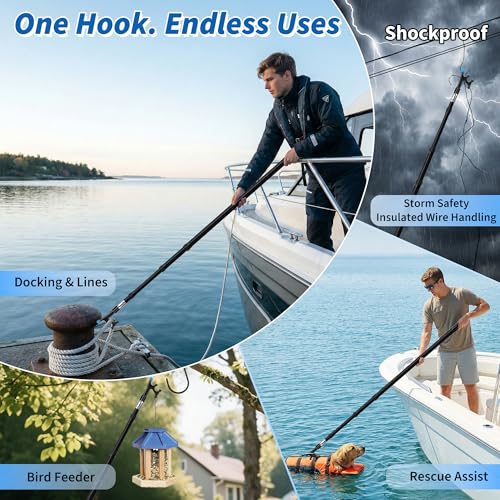 Tdrynl 13FT Fiberglass Telescoping Boat Hook for Docking & Marine Use - Extends up to 19FT with Rubber Tip