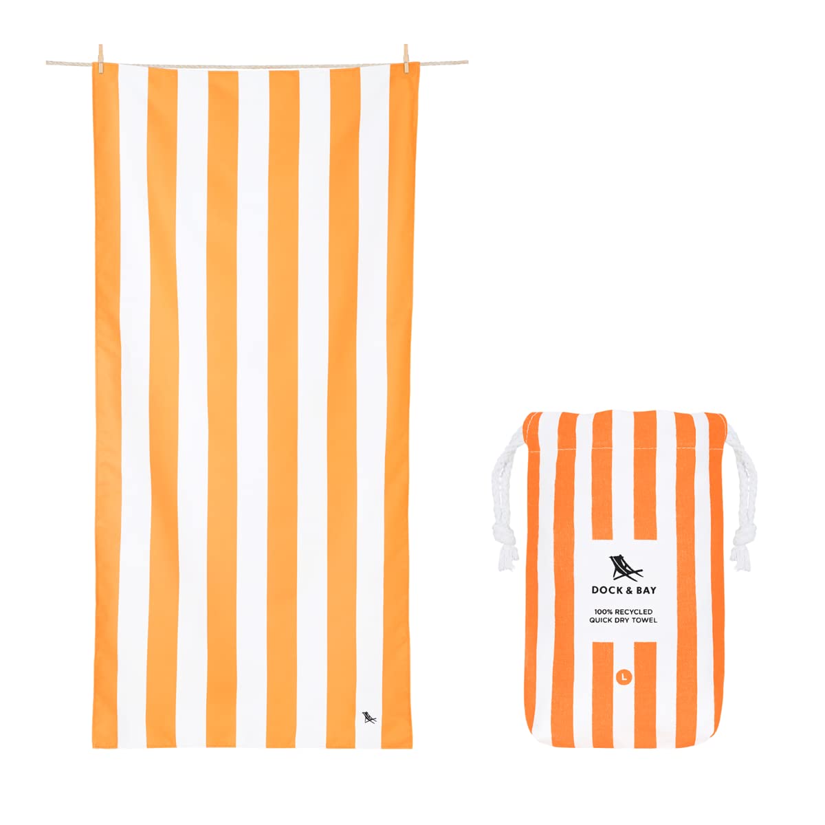 Dock & Bay Customized Beach Towel - Quick Dry, Sand Free - Compact, Lightweight - 100% Recycled - Includes Bag - Cabana - Ipanema Orange - Large