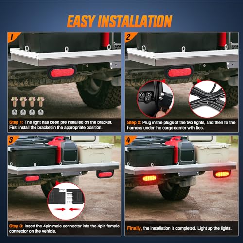Nilight Hitch Cargo Carrier Oval Tail Light Kit 2PCS Red with Mounting Brackets - Trailer Lights w/Wire & Brackets