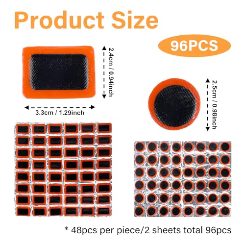 96 Pcs Bicycle Tire Patches - Round & Square Rubber Repair Kit