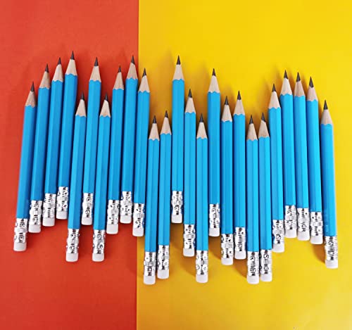 25-Piece Hexagon Golf Pencils with Eraser - 2B Graphite - Light Blue