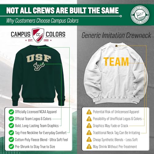 USF Bulls Crewneck Sweatshirt - Large - Green Fleece Pullover
