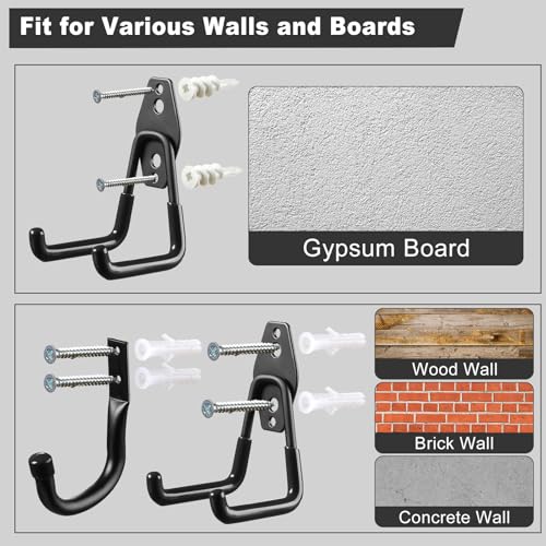 Garage Hooks, 20-Pack Steel Garage Accessories for Organization and Storage, Heavy Wall Mount Duty Hooks with Anti-Slip Coating for Hanging Ladder, Bike, Power Tools and More Tools, Black