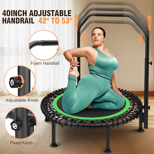 Foldable Mini Trampoline with Adjustable Handle - Green, 40 Inch