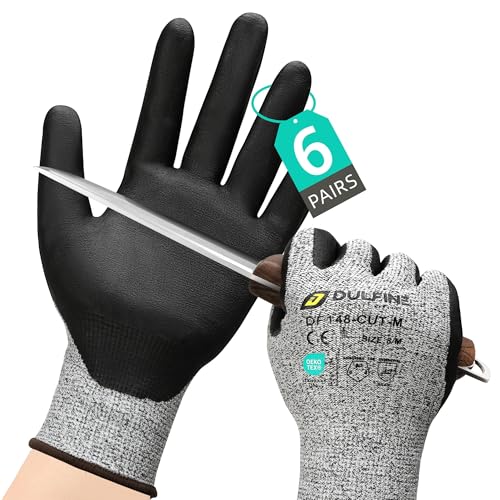 DULFINE A3 Cut Resistant Work Gloves for Men Women,Touchscreen Foam Nitrile Coated,12 Pairs Pack,Ideal for,Glass Cutting