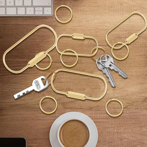 Brass Screw Lock Keychain Set with 8 Flat Rings - Gold