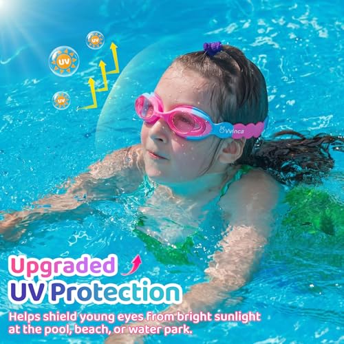 Kids Swimming Goggles Anti-Fog Leak-Proof for Ages 3-8 - Rose Blue