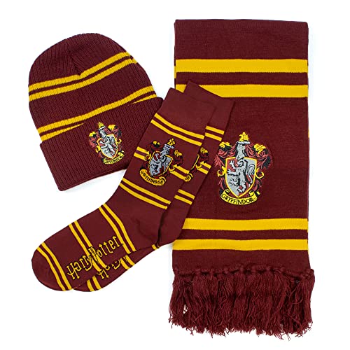 Culture Fly Harry Potter Red Knit Winter Bundle - Scarf Beanie Socks Gift Set