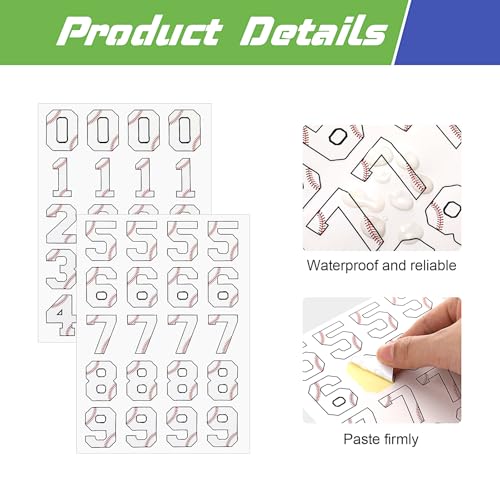 Baseball Helmet Number Stickers - 160 Pcs Self-Adhesive - White