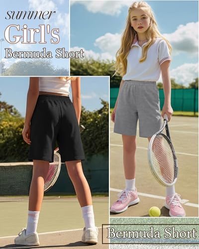 Girls Bermuda Shorts 3 Pack Long Shorts for 13-14 Years - Black, Gray, Dark Gray | LessonZoo
