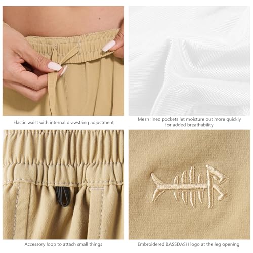 BASSDASH Women’s 5” Quick-Dry Cargo Shorts with Zipper Pockets, UPF 50+, Khaki XX-Large