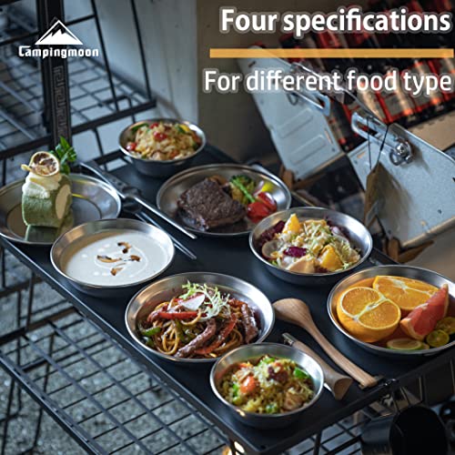 Camping Moon S395 8-Piece Silver Stainless Steel Camping Tableware Set with Canvas Case