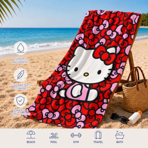 Hello Kitty Beach Towel Set - 27x54 Inch Pool & Bath Towel with Stickers for Kids & Adults
