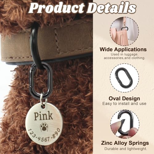 Small Oval Carabiner Clip - Metal Spring-Loaded Keychain Hook - Gold, 4 Pack