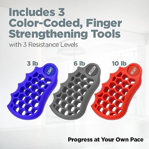 Hand Strengthener Set - 3 Resistance Levels for Therapy - Red, Blue, Gray