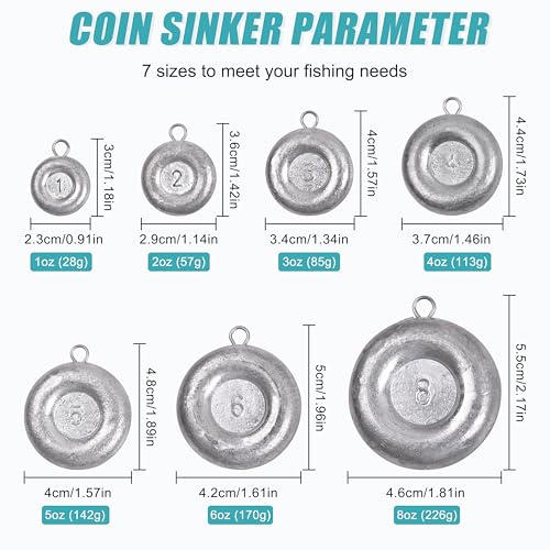 1oz Coin Fishing Sinkers - Disc Weights for Saltwater Fishing - 4pcs